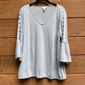 For Sue J. Jill Light Sage Green Tunic with 3/4 Bell Sleeves